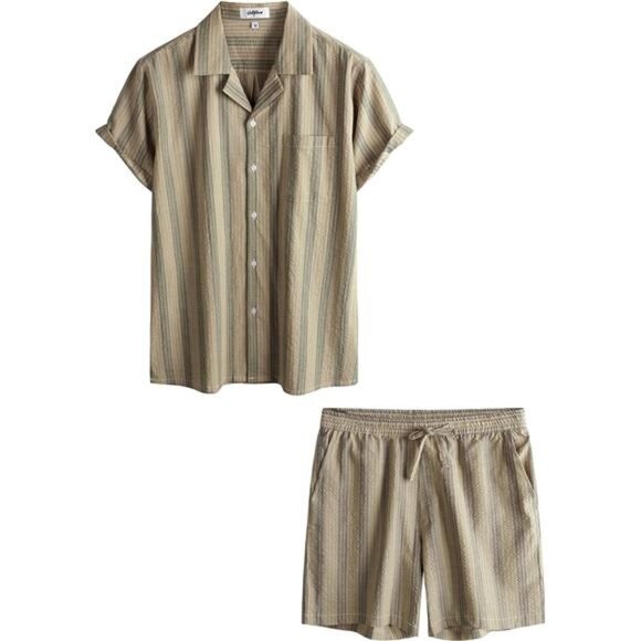 Men's Casual 2 Piece Outfits Short Sleeve Button Down Summer Set - Picture 4 of 7